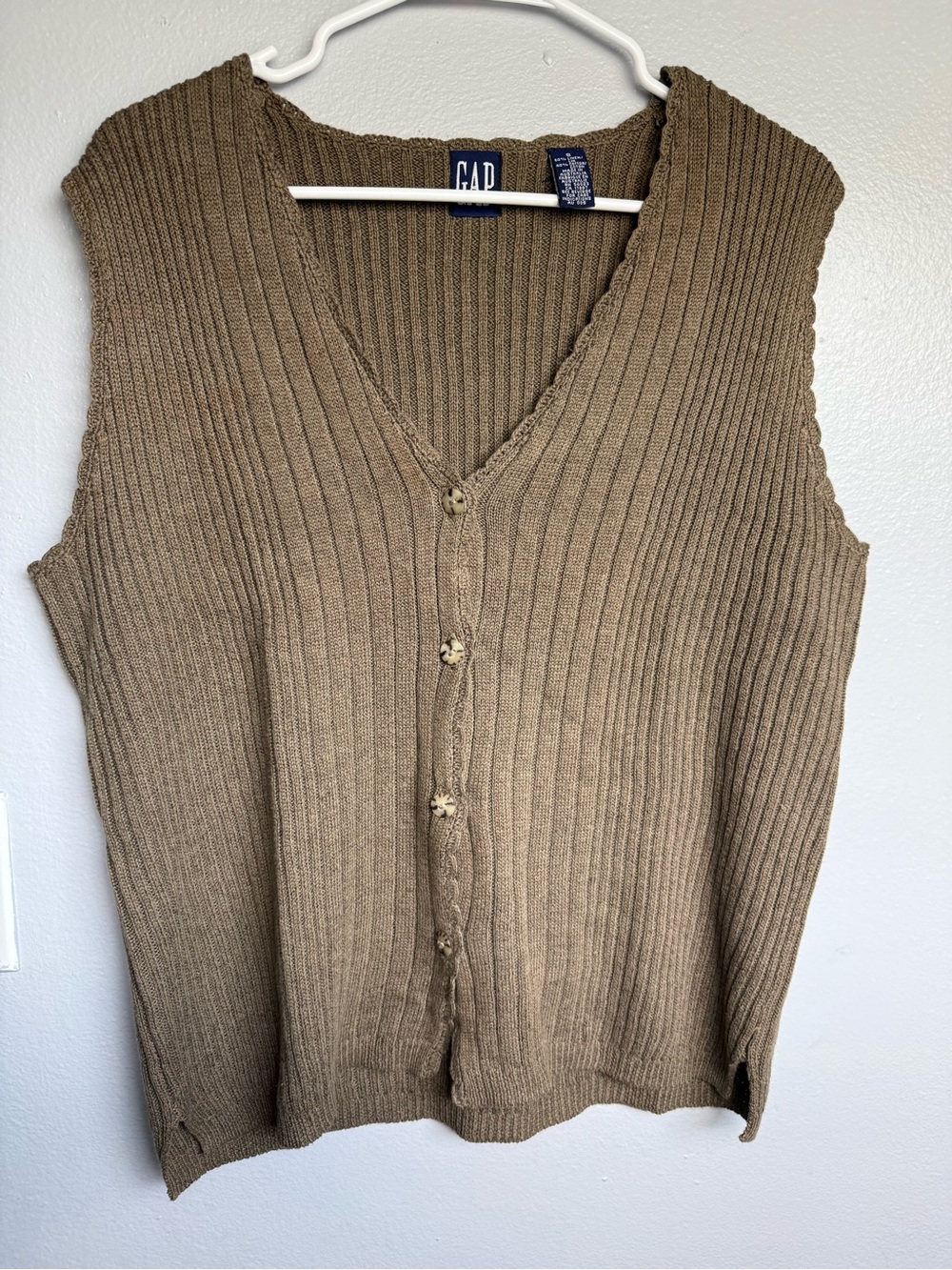 Vintage GAP Olive Green Sweater Vest Size Small 90s Preppy Knit